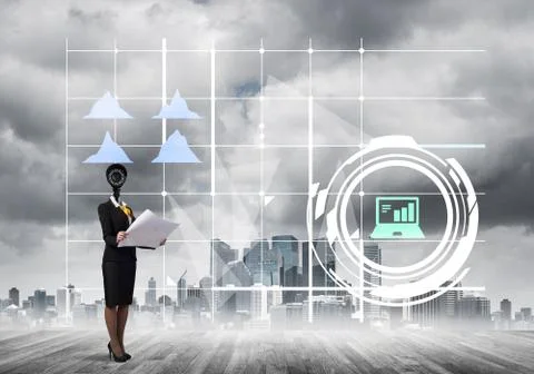 Concept of security and privacy protection with camera headed woman Stock Photos