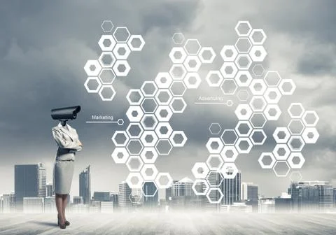 Concept of security and privacy protection with camera headed wo Stock Photos