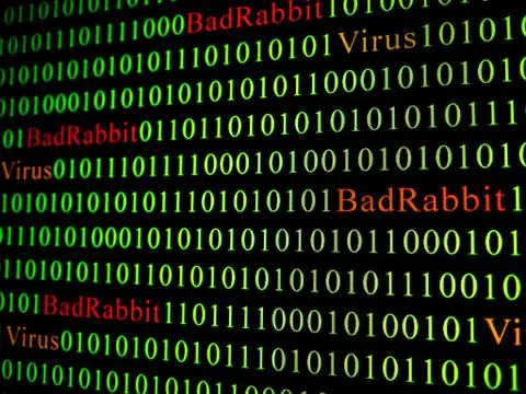 Concept of security and virus and Bad Rabbit Ransomware. Red text of Bad Rabb Stockfoto's
