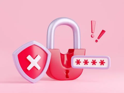 Concept of security warning with 3d red padlock Illustrazione stock