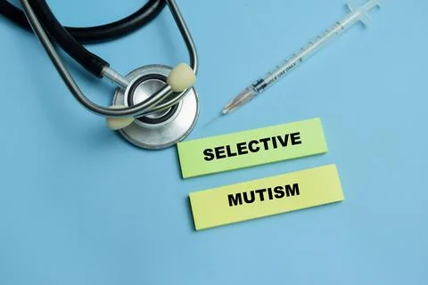 Concept of selective mutism write on sticky notes isolated on table. Stock Photos