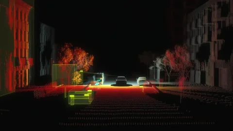 Concept of Self-driving car vision. Artificial intelligence detecting objects Stock Footage 149608558