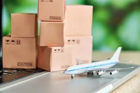 The concept of sending and tracking cargo online through air transportation Stock Photos