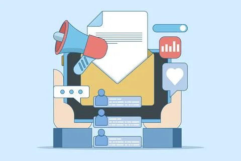 Concept of sending promotional letters to customers. email marketing campaign. Stock Illustration