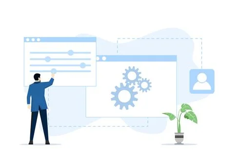 Concept of setting, Mobile App installation, customization, app updating. Stock Illustration