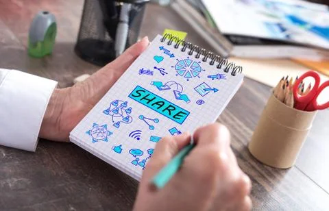 Concept of share on a notepad Stock-Fotos