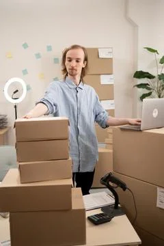 Concept of shipping, logistics, ecommerce, startup and sme. Small business,.. Stock Photos