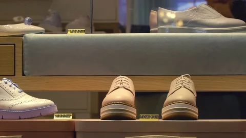 Concept Shoe store in the Mall. New collection is neatly displayed in the shop Video stock 73967074