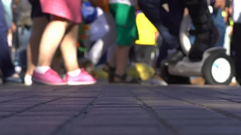 Concept shoes shot Crowd of anonymous people walking on busy city street in Kyiv Stock Footage 117247651