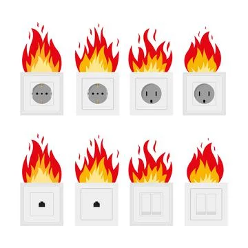 The concept of short circuit in the socket. electric fire. Flame from sockets Stock Illustration