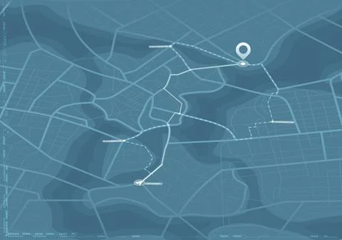 Concept of shortest path to the goal. Abstract navigation plan on city map Stock Illustration