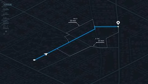 Concept of shortest path to the goal. Abstract navigation plan on city map Stock Illustration