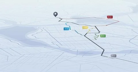 Concept of shortest path to the goal. Abstract navigation plan on city map. Stock Illustration