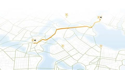 Concept of shortest path from home to work. Online location tracking on city map Stock Illustration