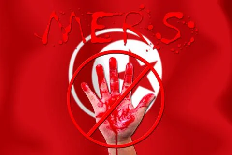 Concept show hand stop MERS Virus epidemic TUNIS flag background. Stock Illustration