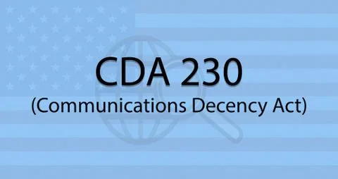 Concept showing of CDA section 230 or Communications Decency Act with US flag as Stock Illustration