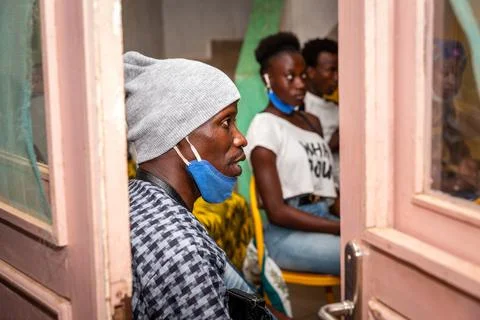 Concept showing of improper way of using face masks during coronavirus or cov Stock Photos