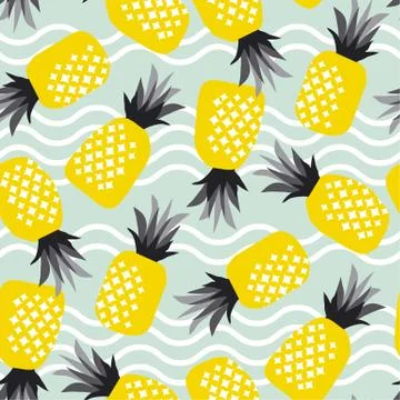 Concept simple pineapple seamless pattern. Summer tropical repeatable motif f Stock Illustration