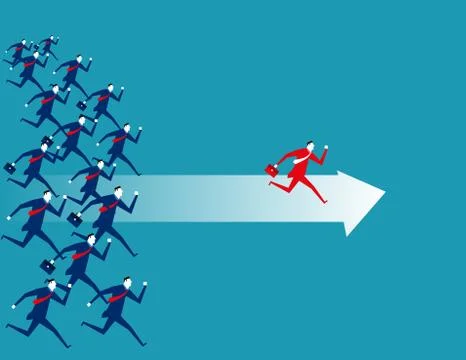 Concept single red man standing out from the crowd Stock Illustration