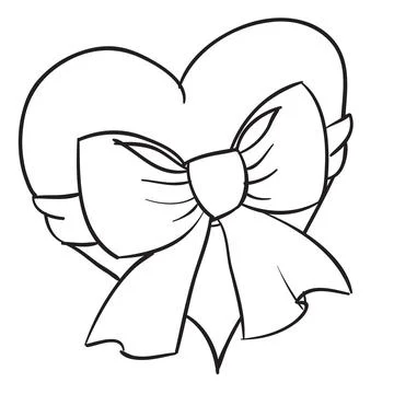 Concept, sketch of a heart around which a bow is wrapped, coloring book, cart Stock Illustration