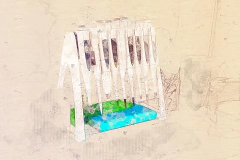 Concept, sketch set for study table with instruments pipettes and samples Stock-Illustration