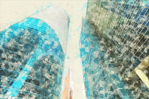 Concept, sketch skyscraper facade office buildings modern glass Stock-Illustration