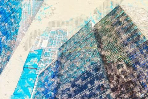 Concept, sketch skyscraper facade office buildings modern glass Stock-Illustration