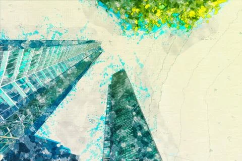 Concept, sketch skyscraper facade office buildings modern glass Stock-Illustration