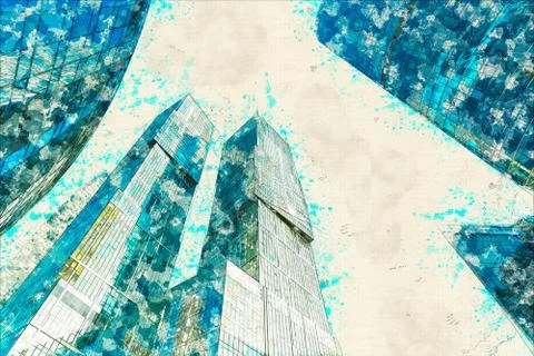 Concept, sketch skyscraper facade office buildings modern glass Stock-Illustration