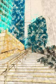 Concept, sketch skyscraper facade office buildings modern glass Stock-Illustration