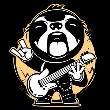 Concept Sloth character playing guitar and singing. This vector illustratio.. Stockillustratie