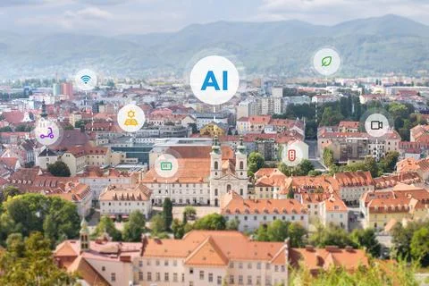 Concept of smart city control with artificial intelligence Stock Photos