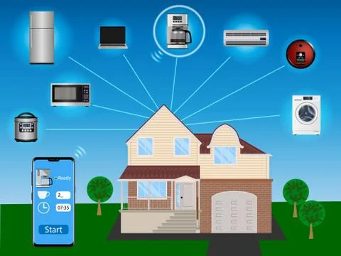 Concept of a smart house - control of home appliances from a mobile phone Stock Illustration