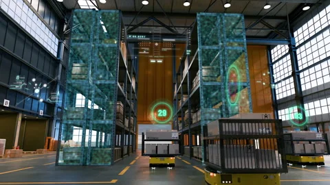 The concept of a smart multi-level warehouse. Artificial intelligence manages a Video stock 334061241