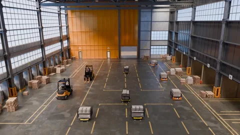The concept of a smart multi-level warehouse. Artificial intelligence manages a Video stock 335414956