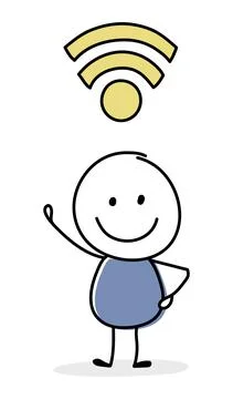 Concept of smiley stickman with internet connection icons. Vector Stock Illustration
