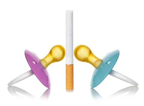Concept of smoke with pacifier for babies. Stock Photos