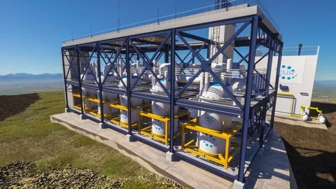 Concept of a SMR small modular nuclear reactor power plant on a sunny day Stock Footage 305665768