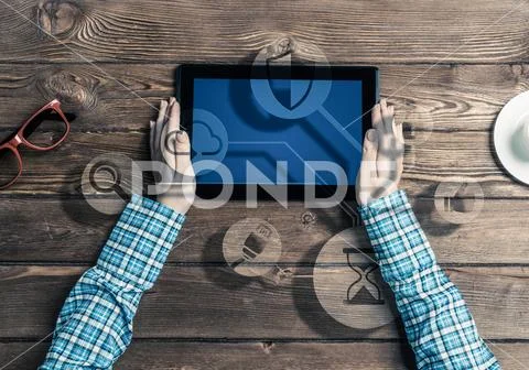 Concept of social communication and networking with media user i Stock Photos