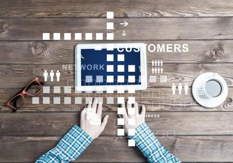 Concept of social communication and networking with media user interface Stock Photos