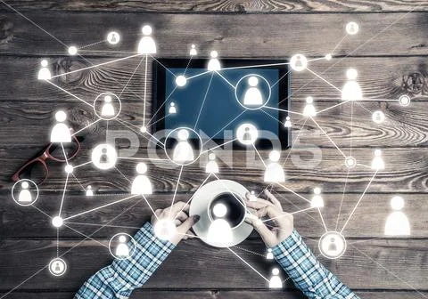 Concept of social communication and networking with social conne Stock Photos