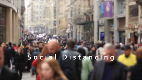 Concept of social distancing. Crowd of walking blurry people. Keep Distance. Stock Footage 155980146