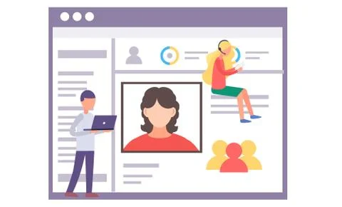 Concept of social media comminication. Man and woman converse online with modern Stock Illustration