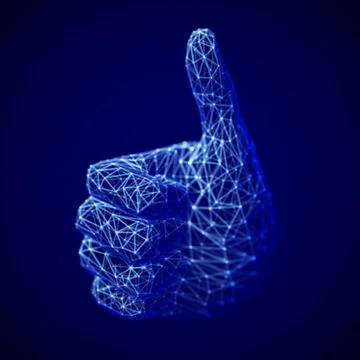 Concept of social network and media: digital human hand with thumb up gesture. Illustrazione stock