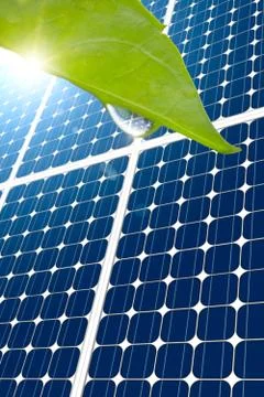Concept of solar panel and leaf Stock Photos