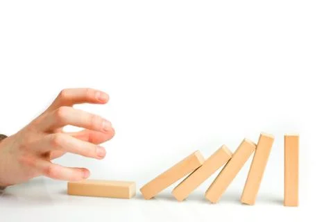 Concept for solution to a problem by stopping the domino effect 스톡 사진