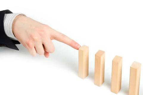 Concept for solution to a problem by stopping the domino effect Foto stock