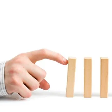 Concept for solution to a problem by stopping the domino effect 스톡 사진