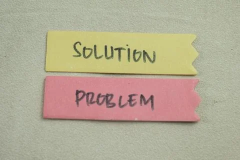 Concept of Solution Problem write on sticky notes isolated on Wooden Table. 스톡 사진