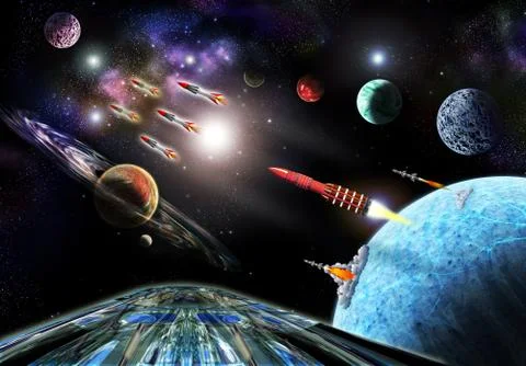 Concept of space war. Galactic attack. 3D illustration Stock Illustration